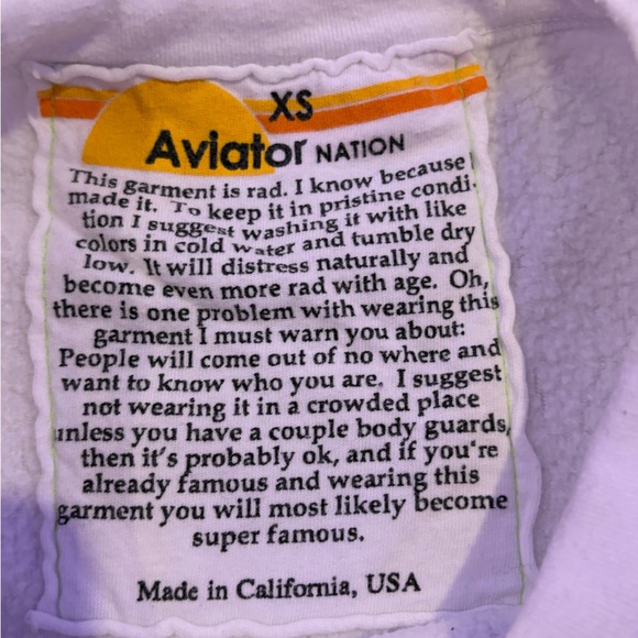 Aviator Nation Set White Cropped Sweatshirt and Gray Rainbow bolt pants, Size XS - Picture 3 of 7